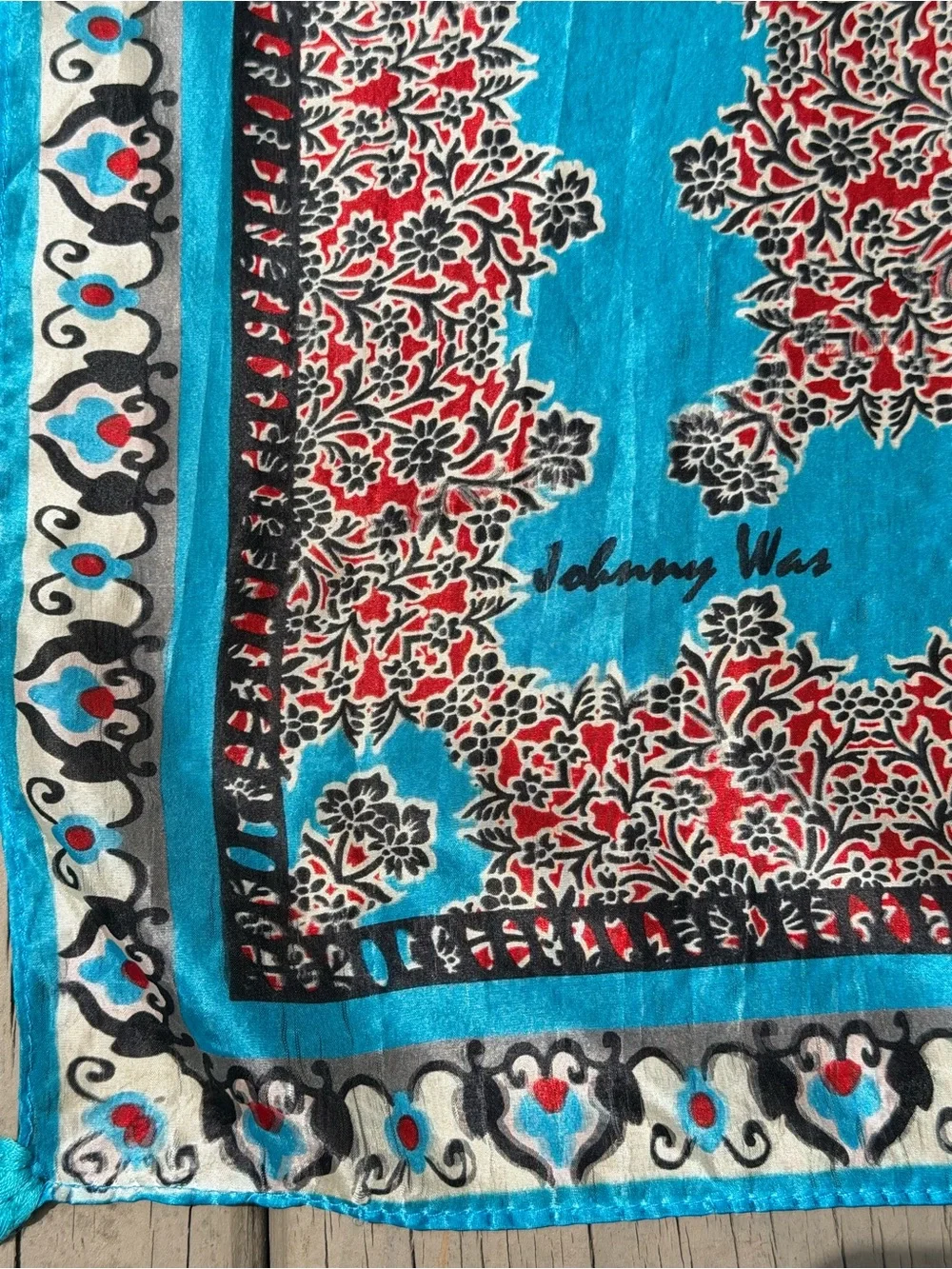 Johnny Was Square Tassel Silk Scarf